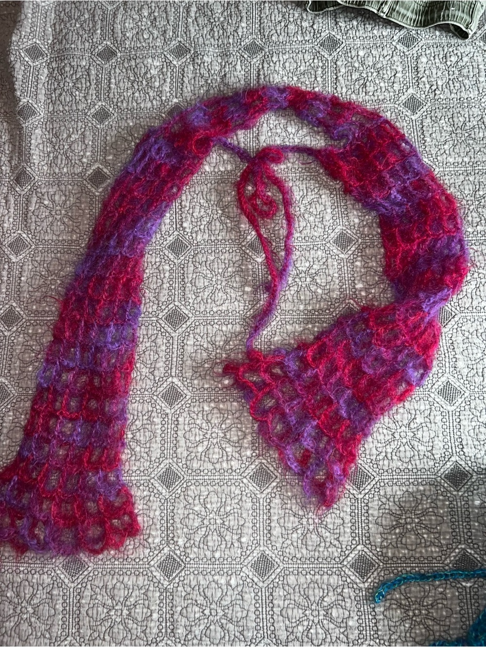 crochet sleeves pink purple mohair yarn